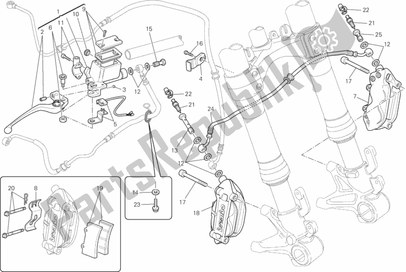 Todas as partes de Sistema De Freio Dianteiro do Ducati Monster 796 ABS 2014